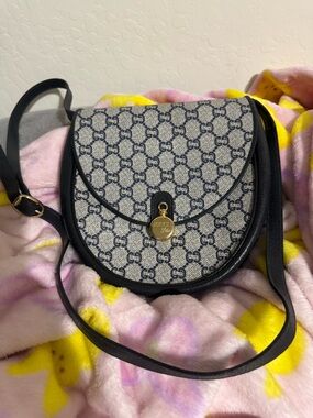 Gucci Plus EUC Blue Trim Blue Monogram Canvas Crossbody Bag